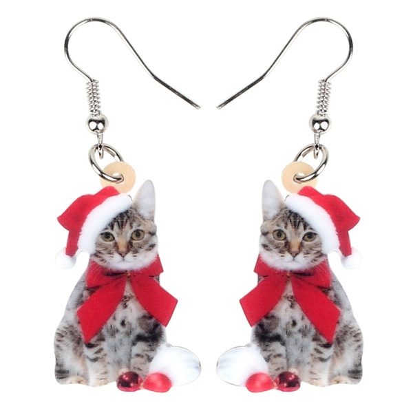 Acrylic Christmas Bow-Knot Cat Kitten Earrings Drop Dangle Animal Jewelry Festival Decorations For Women Girl Teen Kid Gift Accessory at Wish US & CA