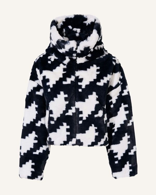 Perfect Moment Women's Houndstooth Faux-Fur Jacket, Ski Jackets, Houndstooth - Black/Snow White, S