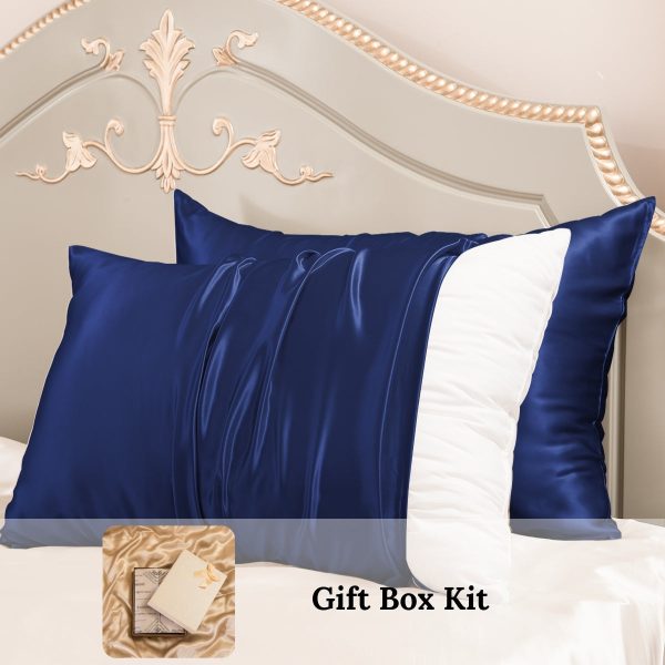 23mm 6A+ 100% Mulberry Silk Pillowcase 2 Pack-Wedding Gift Kit - Standard / Navy Blue at Promeed