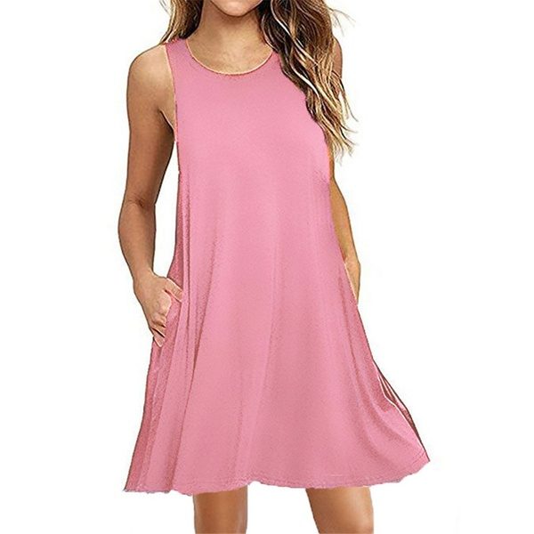 Fashion Women Solid Color Dress Elegant sleeveless Party Club Dress round neck OL Clothing Dames robe femme vestidos Streetwear at Wish US & CA