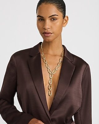 Express Women's Gold Chain Statement Y Necklace in Shiny Gold