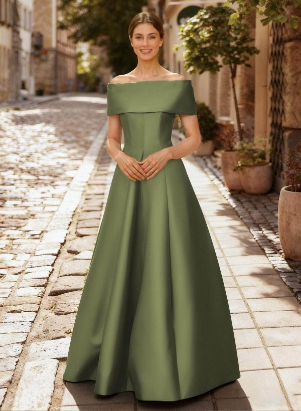A-Line Off-The-Shoulder Sleeveless Floor-Length Evening Dresses at Missacc