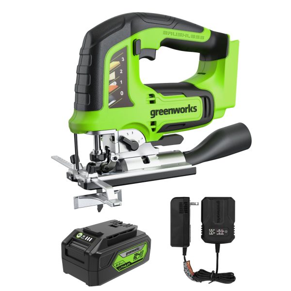 24V Cordless Battery Jig Saw: 4.0 Ah USB Battery and Charger at Greenworks Tools