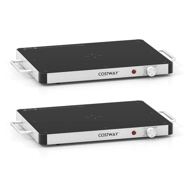 Costway - 2PCS 16" x 12" Electric Warming Tray Tempered Glass Food Warmer with Anti-Scalding Handles - Black at Best Buy