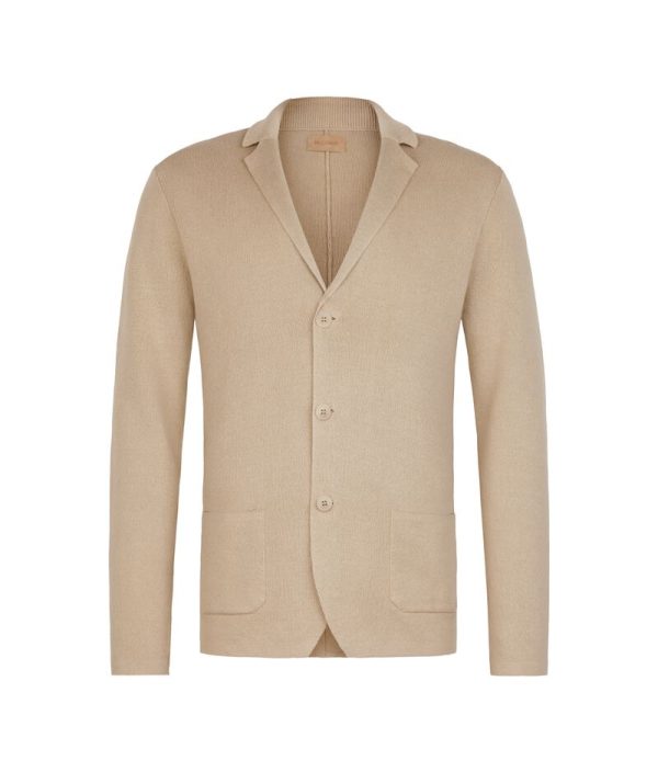 Falconeri Linen and cotton fabric-stitch knit jacket Man Beige Corda Size 56