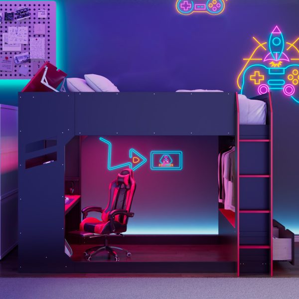Anysun - Full Size Wood Loft Bed with Height-adjustable Desk,Drawers,Storage Compartments,Hanging Rod and RGB Lights - Red at Best Buy