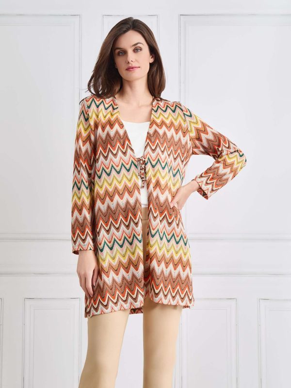 Plus Tie Front Chevron Knit Cardigan at Kasper Clothing