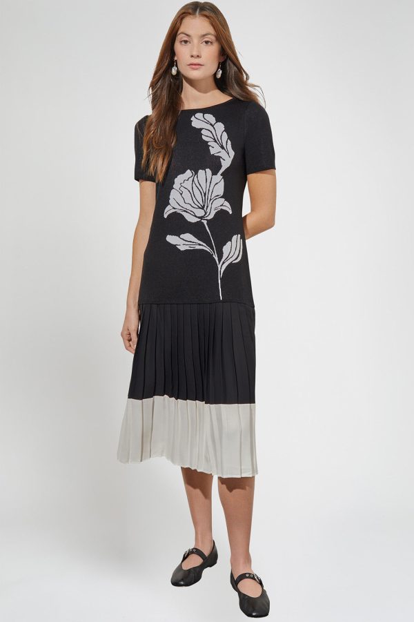Modern Fit Midi Drop-Waist Dress - Pleated Mixed Media at Ming Wang Knits