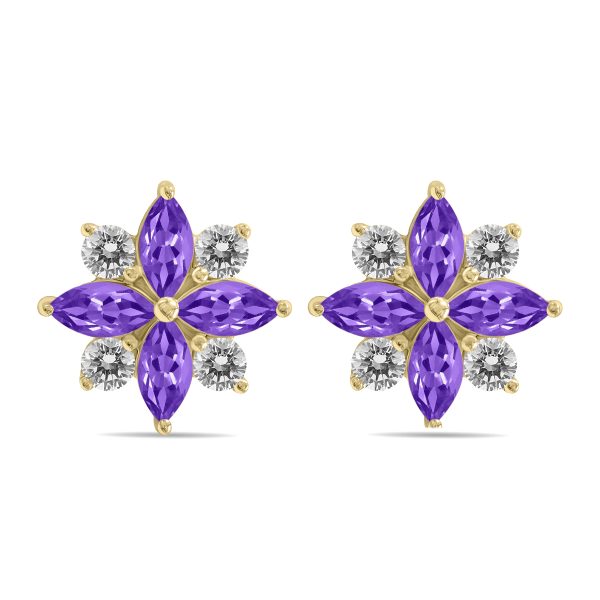 1 Carat TW Amethyst and Diamond Flower Earrings in 10K Yellow Gold at Szul.com