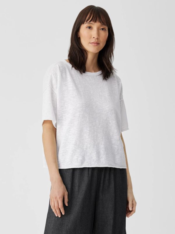 Organic Linen Cotton Slub Bateau Neck Top at EILEEN FISHER