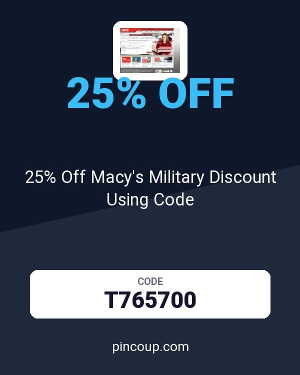 Avis Car Rental coupon: 25% Off Macy's Military Discount Using Code