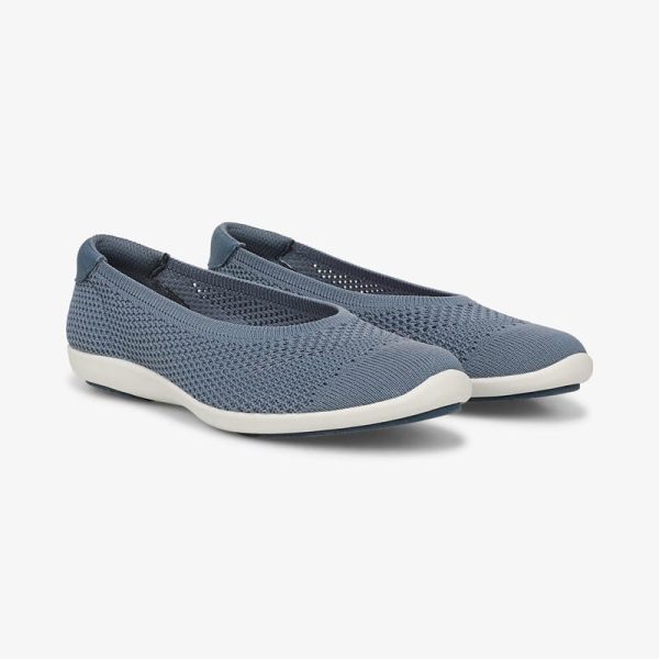 Ryka Clever Ballet Flat Shoes Flintstone Blue Knit Fabric 5.0 M Slip On, Lightweight