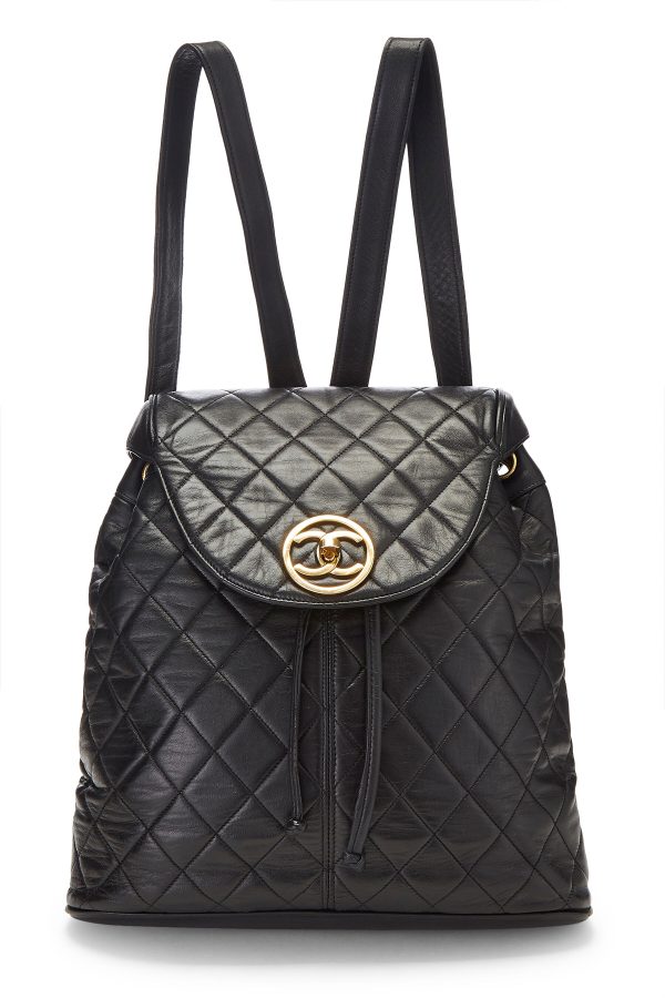 Women's Chanel Black Quilted Lambskin Circle Lock Backpack Large in Black at What Goes Around Comes Around