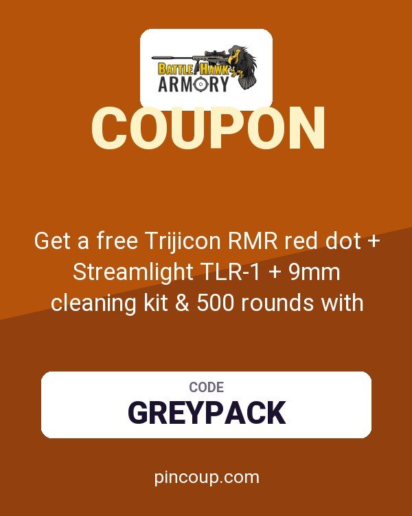 BattleHawk Armory: Get a free Trijicon RMR red dot + Streamlight TLR-1 + 9mm cleaning kit & 500 rounds with Legacy Jacob Grey pistol purchase with this coupon code on your order at Batt