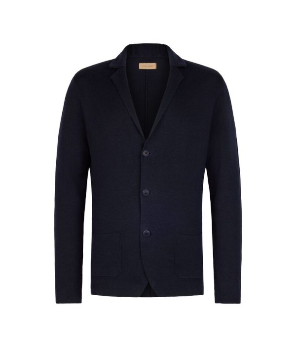 Falconeri Linen and cotton fabric-stitch knit jacket Man Navy Blue Size 58