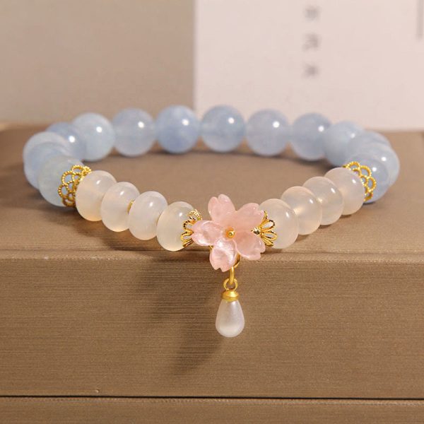 Buddha Stones Aquamarine White Agate Pearl Abacus Beads Flower Healing Bracelet at buddhastoneshop
