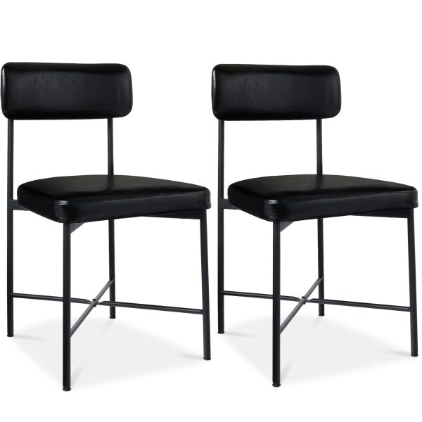 Dining Chair Set of 2, Faux Leather, Standard Height, Metal Frame - Midnight Black at Best Choice Products