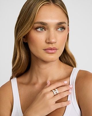 Express Women's Pave Gold Double Band Ring in Shiny Gold