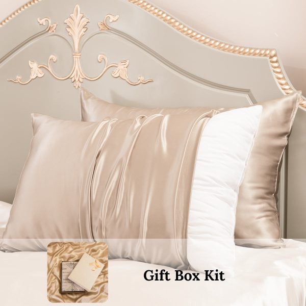 23mm 6A+ 100% Mulberry Silk Pillowcase 2 Pack-Wedding Gift Kit - Standard / Champagne at Promeed
