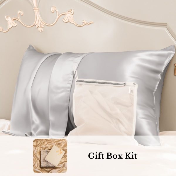 23mm 6A+ 100% Mulberry Silk Pillowcase-Christmas Gift Kit - Queen / Light Grey at Promeed