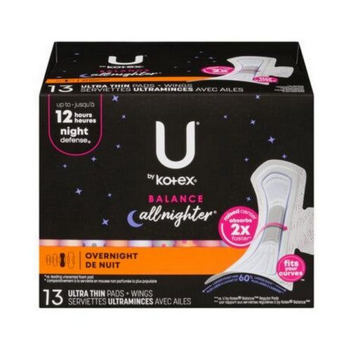 U By Kotex, Balance Pads Ultra Thin With Wings Night, 13 Count at Herbspro