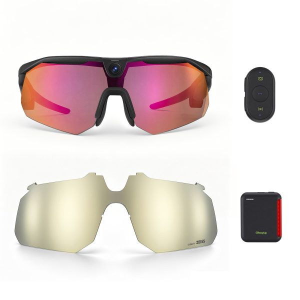 BleeqUp Ranger AI Sports Camera Glasses – Ultimate Bundle - Black – Standard Orange Red Lens / ZEISS Champagne Gold Lens / Power Plus+Bluetooth Controller at FutureBleep Technology Limited