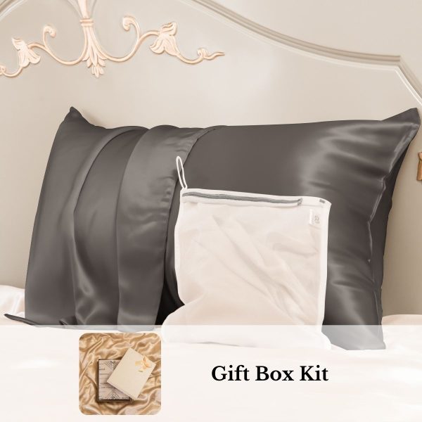 23mm 6A+ 100% Mulberry Silk Pillowcase-Christmas Gift Kit - King / Grey at Promeed