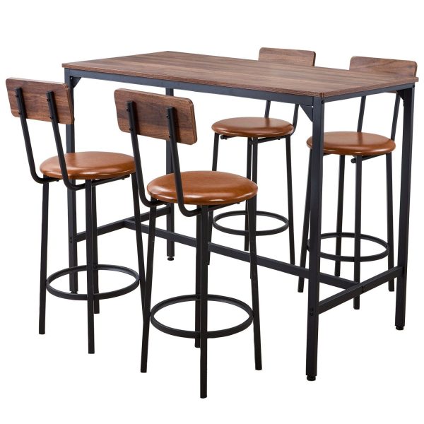 Bar Table, 5PCS 47″ Bars Tables Set, Bar Tables & Chair Set with Rounded Edge Design, Rectangular Pub Table with Four Stools for, Black at Shop Simon