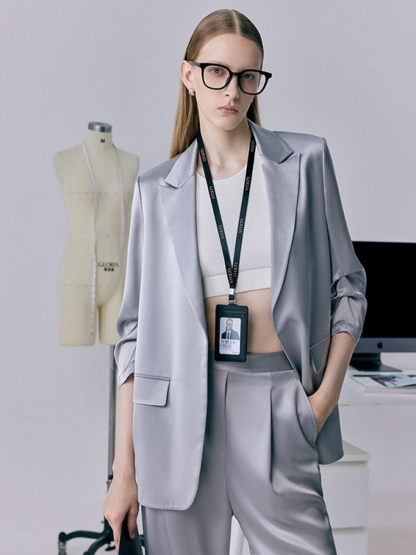 Acetate 3/4 Ruched Sleeves Women Blazer at GOELIA