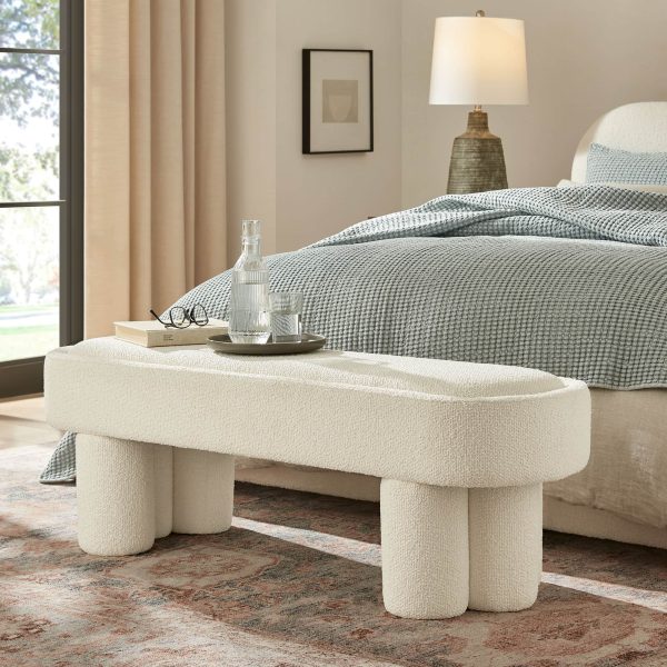 Mossi 52-Inch Oval Boucle Fabric Bench by Modway - Cream at Best Buy