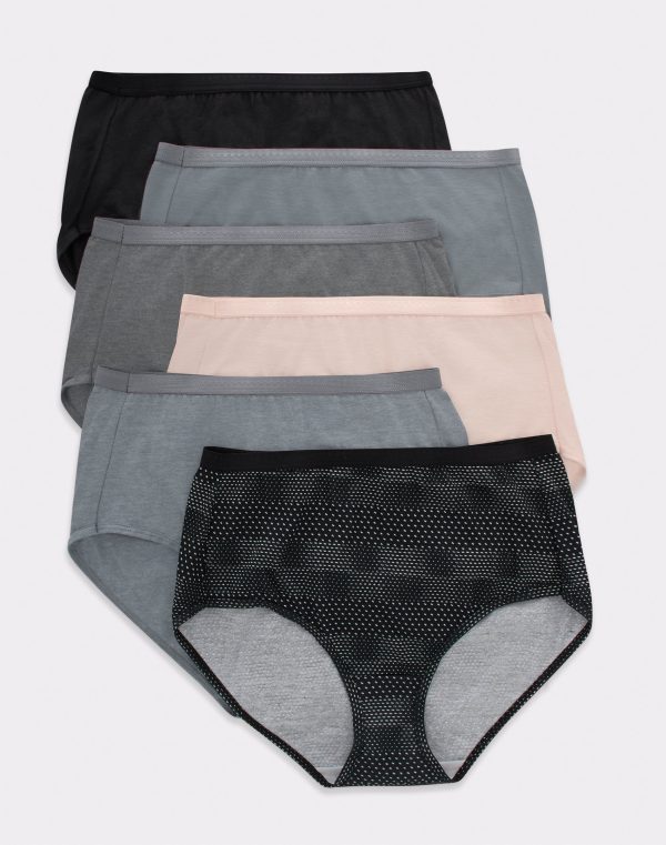 Hanes Ultimate Women's Breathable Brief Underwear, 6-Pack Black/Concrete/Light Buff/Moonlit Sky Grey/Static Dots 6 at Hanes.com
