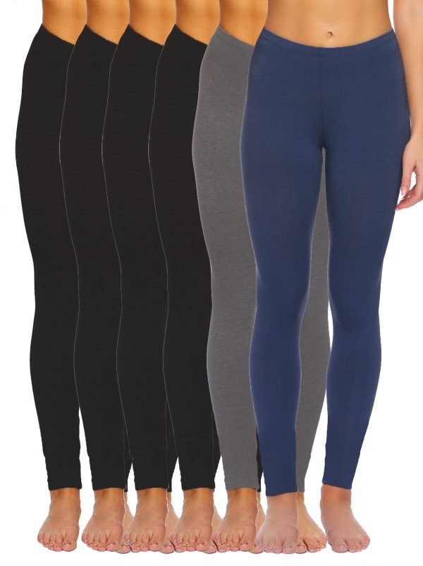Velvety Soft Lightweight Leggings 6-Pack, Black Gray Navy / Large at Felina Intimates