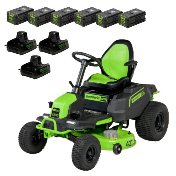 80V 42" Cordless Battery CrossoverT Riding Lawn Mower w/ Six (6) 5.0Ah Batteries and Three (3) Dual Port Turbo Chargers, CRZ4281 at Greenworks Tools