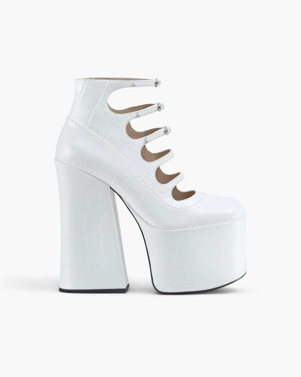MARC JACOBS Marc Jacobs The Croc Embossed Kiki Ankle Boots in Cotton White