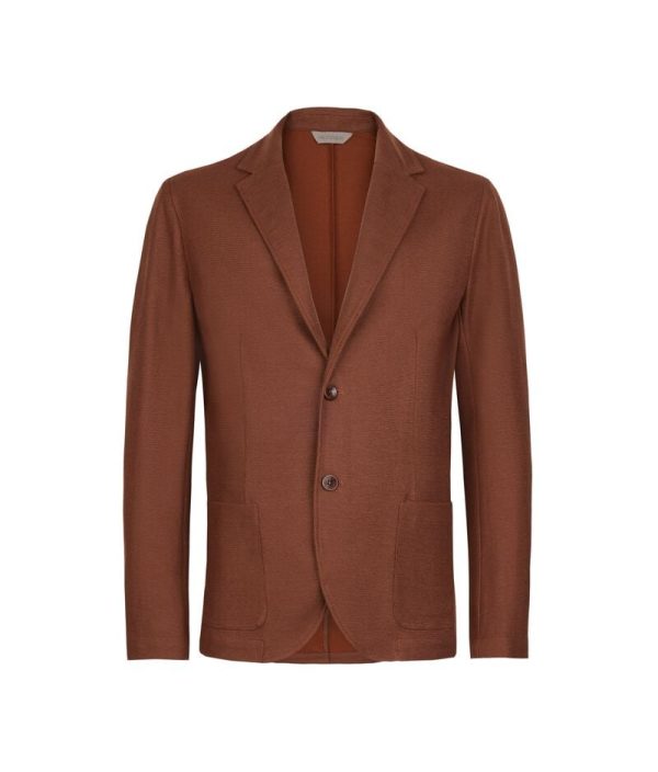 Falconeri Linen-cotton blend waffle fabric jacket Man Mahogany Size 50