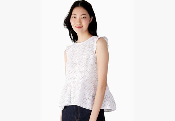 Kate Spade Eyelet Flounce Top, white - 0 at Kate Spade Outlet