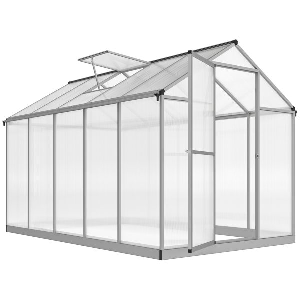 Outsunny 10' L x 6' W Walk-In Polycarbonate Greenhouse with Roof Vent for Ventilation & Rain Gutter for Winter at Aosom.com