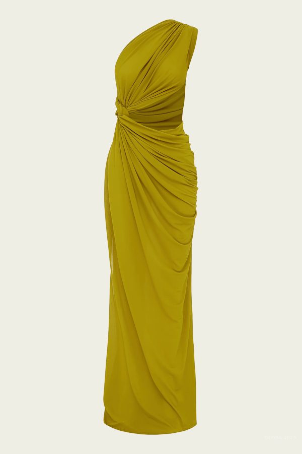 One-Shoulder Draped Gown Crepe Jersey in Chartreuse - Green 4 US at American National Standards Institute Inc.