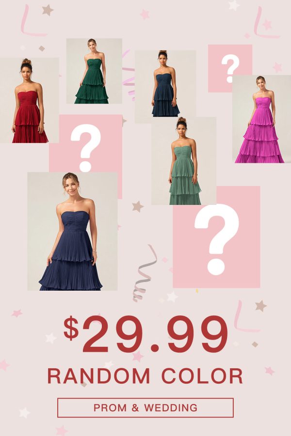A-Line Strapless Tiered Pleated Bridesmaid Dress [US WAREHOUSE]- Random Color - US20W at Zapaka