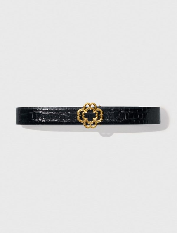 Croc-effect leather double M belt at Maje