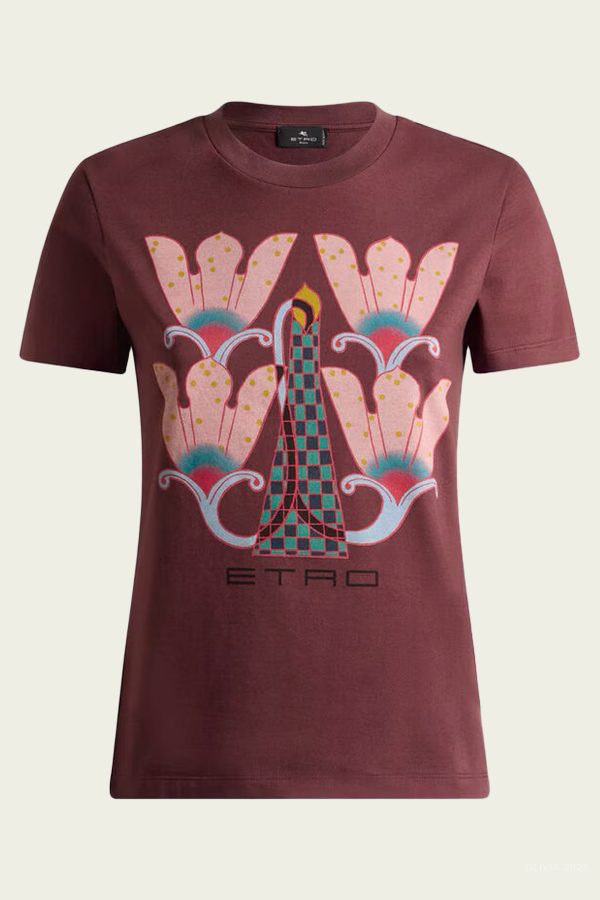 Printed Cotton T-Shirt in Burgundy - Red M at American National Standards Institute Inc.