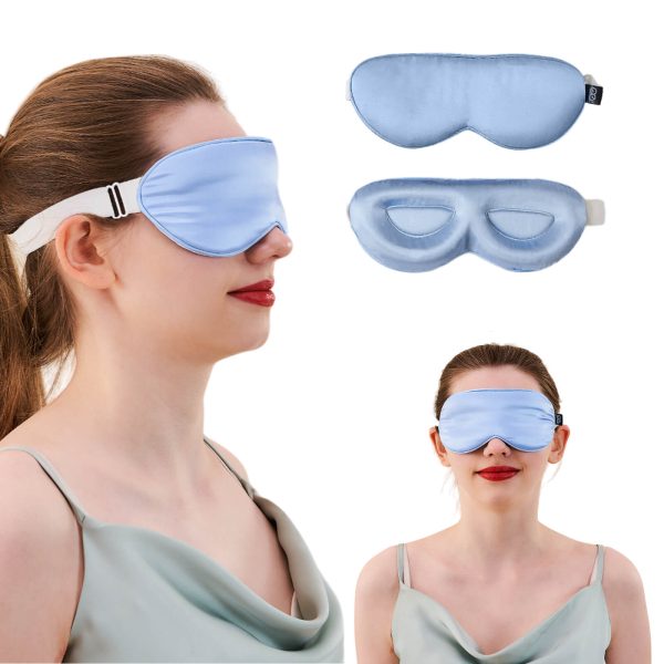 23MM Mulberry Silk 3D Contour Eye Mask with Sleeping Earplugs - Light Blue at Promeed