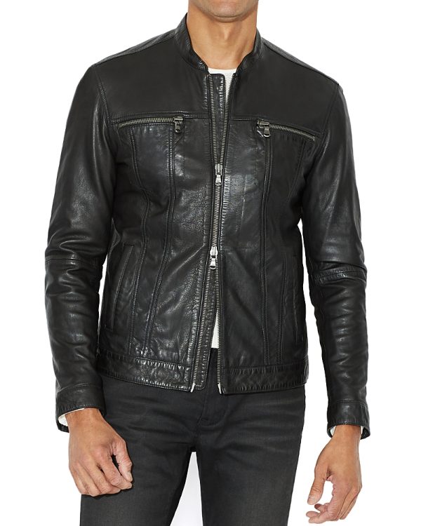 John Varvatos Star Usa Leather Band Collar Moto Jacket at Bloomingdales