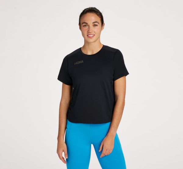 HOKA Women's Short Sleeve Shirt in Black, Size Large at Hoka One