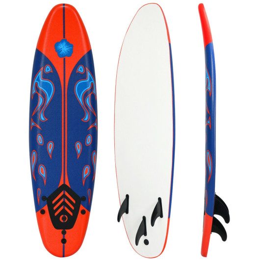 6 Feet Surfboard with 3 Detachable Fins-Red at Costway