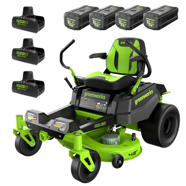 RENEWED 80V 42" Cordless Battery CrossoverZ Zero Turn Lawn Mower, (4) 5Ah Batteries and (3) Dual-Port Chargers, CRZ4282 at Greenworks Tools