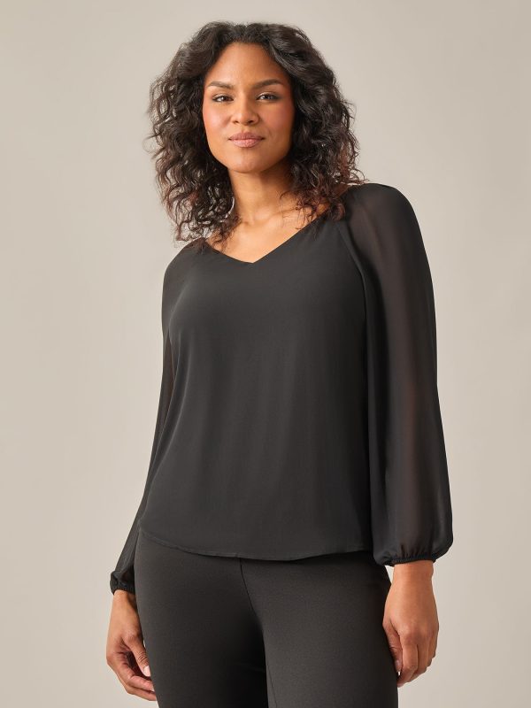 Raglan Sleeve Blouse, Black at Kasper Clothing