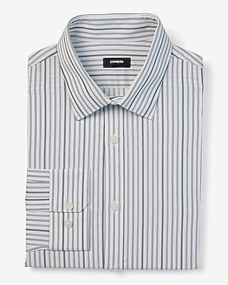 Express Men's Slim Striped Wrinkle-Resistant Everyday Performance Dress Shirt in Light Gray