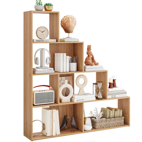 Costway - 6 Cubes Ladder Shelf Freestanding Corner Bookshelf Storage Bookcase Display Rack - Natural at Best Buy