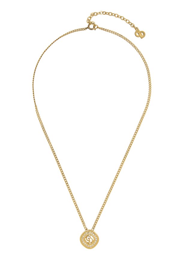 Women's Christian Dior Gold Crystal 'CD' Necklace in Gold at What Goes Around Comes Around